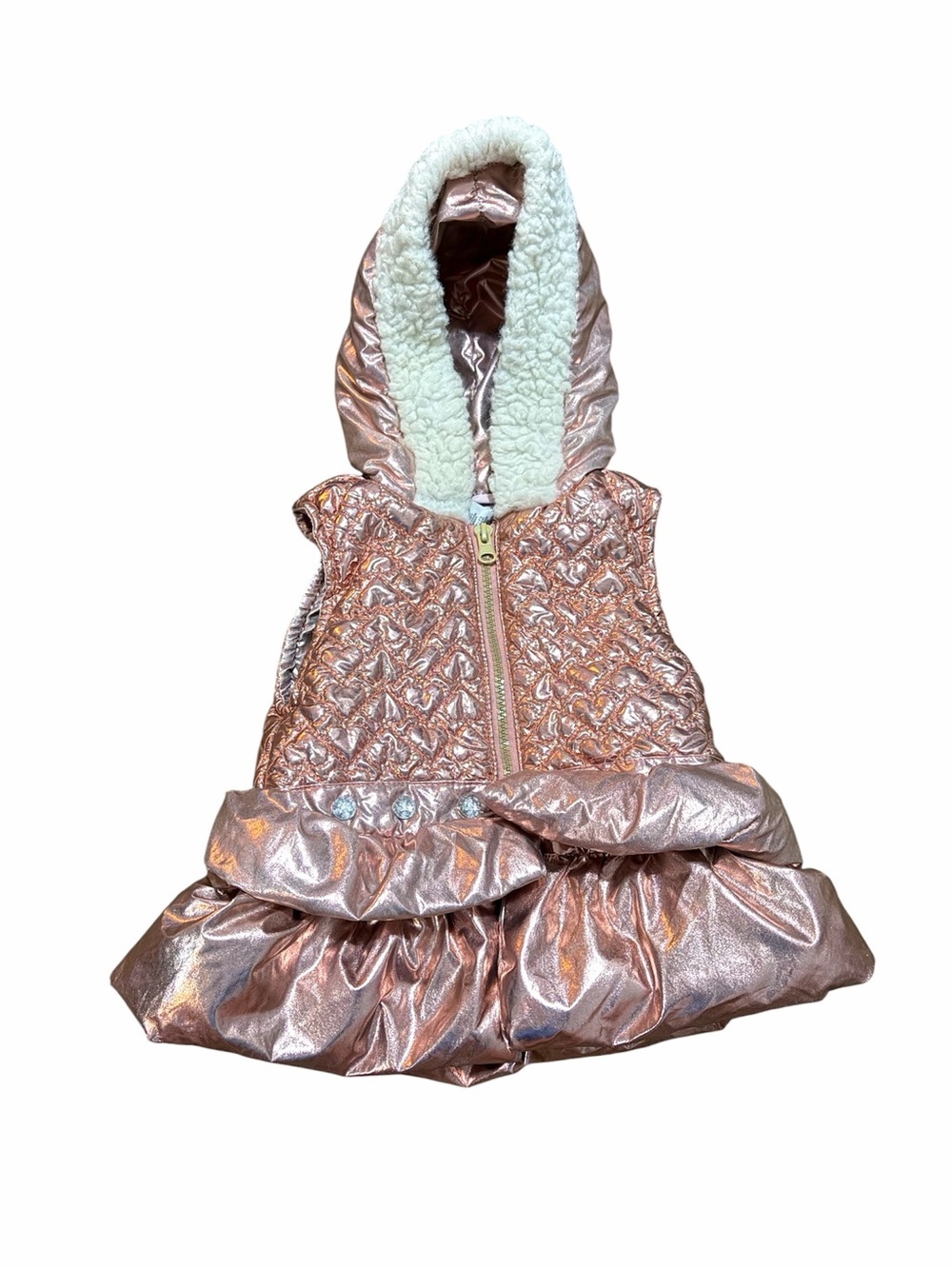 Little Lass 3T Metallic Rose Gold Pink Hooded Vest w/ Faux Fur Great Condition!